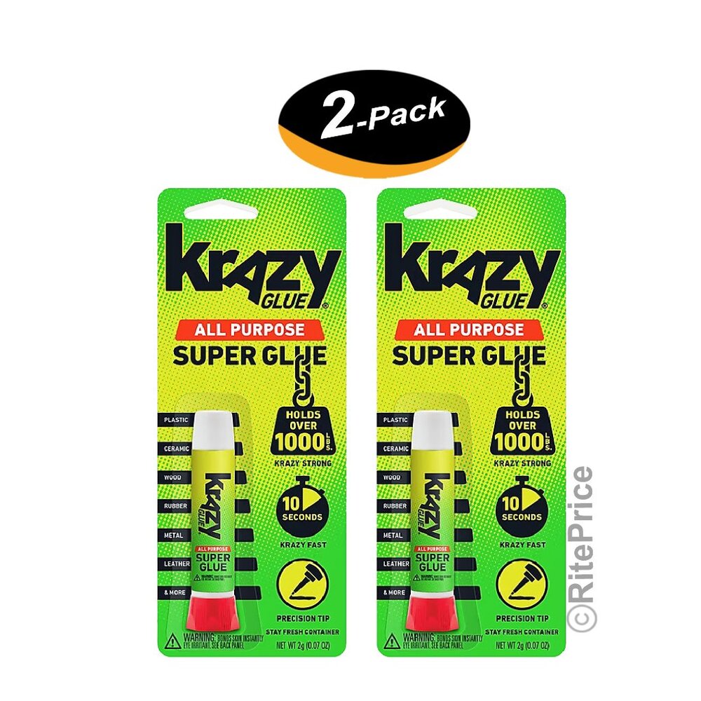Krazy Glue Instant strong Glue crazy fast Tube All Purpose 0.07oz. Tube (2 Pack)